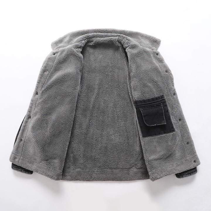 Herren Vintage Denimjacke mit Sherpa-Futter, Hemdkragen und funktionalen Taschen Echoarchiv