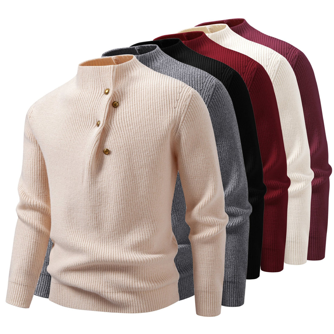 Herren Feinstrick-Pullover mit asymmetrischer Knopfleiste und Stehkragen Echo Archiv
