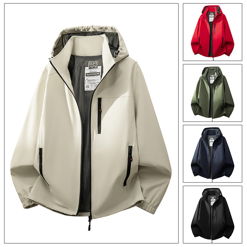 Herren Leichte wasserabweisende Kapuzen‑Softshelljacke mit Mesh‑Futter, Reißverschlusstaschen & elastischen Bündchen Echoarchiv
