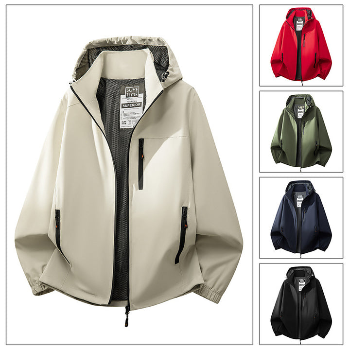 Herren Leichte wasserabweisende Kapuzen‑Softshelljacke mit Mesh‑Futter, Reißverschlusstaschen & elastischen Bündchen Echoarchiv