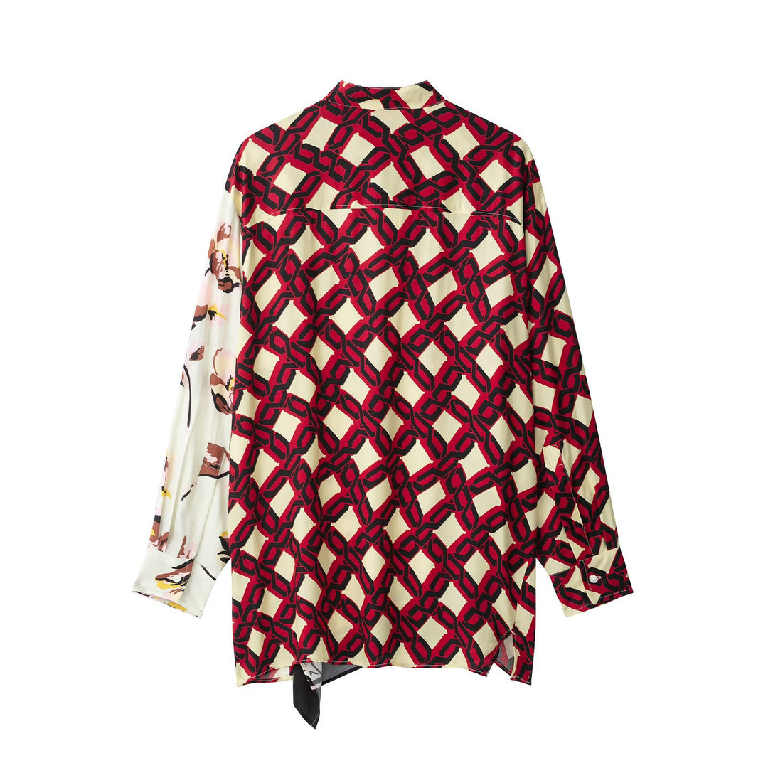Damen Oversize Seidenoptik Bluse mit asymmetrischem Saum und Patchwork-Print Echo Archiv