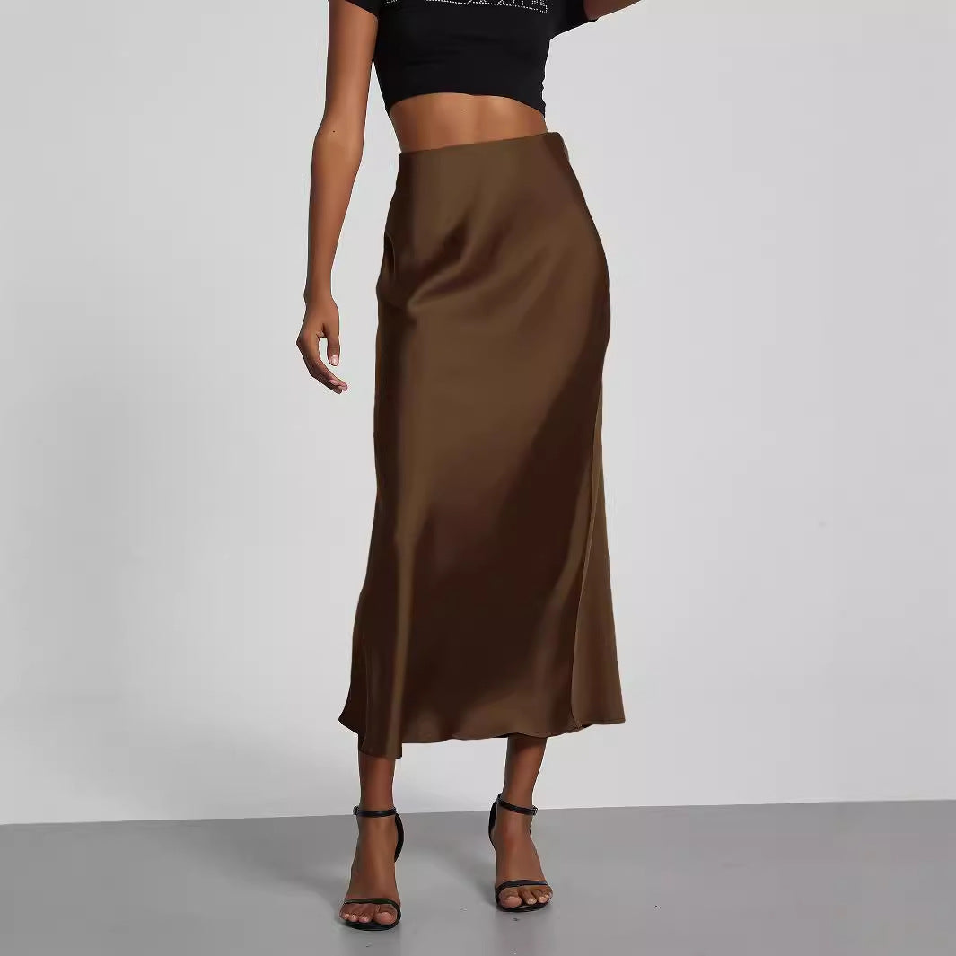 Damen Satin-Midirock mit hoher Taille und Bias-Cut Echoarchiv