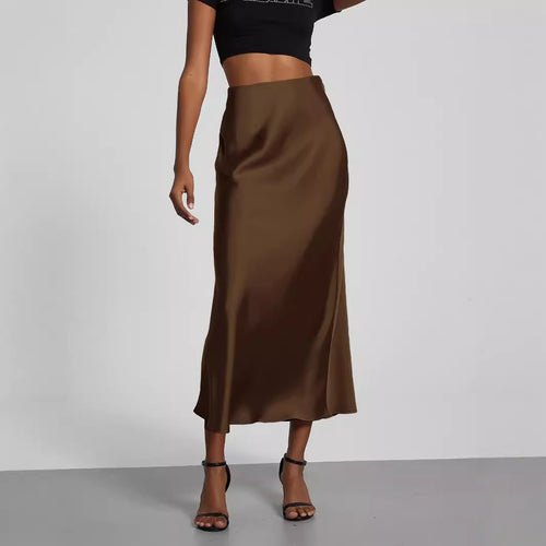 Damen Satin-Midirock mit hoher Taille und Bias-Cut Echoarchiv