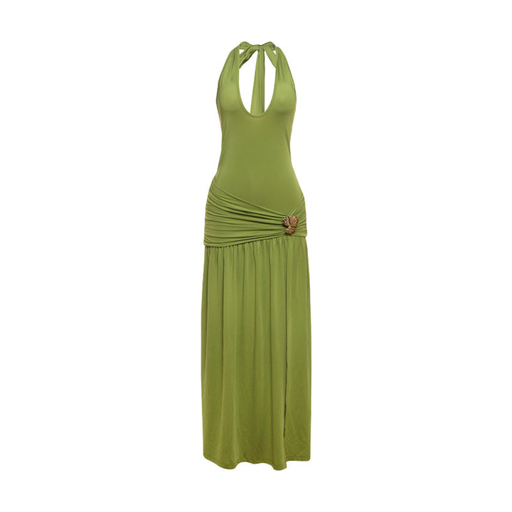 Damen Maxi-Kleid mit eleganten Raffungselementen und aufwendiger Brosche Echo Archiv