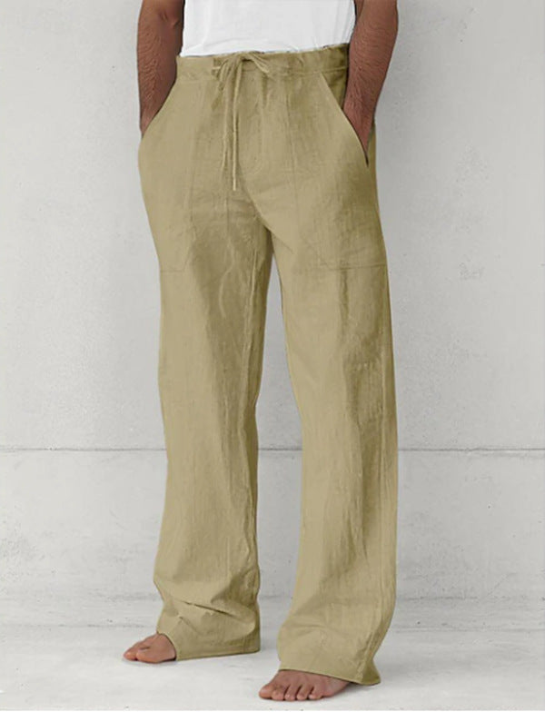 Herren leichte Relax-Chino aus Leinenmix mit weitem Bein, Kordelbund und seitlichen Eingrifftaschen – Sorevano
