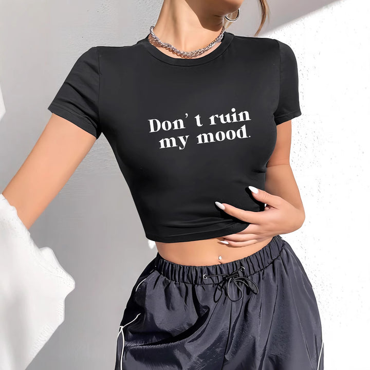 Damen Crop-T-Shirt mit modernem Grafiken-Aufdruck Echo Archiv
