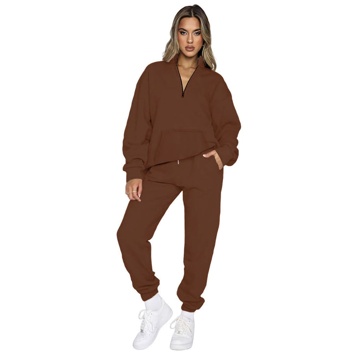Damen nan French‑Terry Relax‑Loungewear‑Set mit halbem Reißverschluss, Kängurutasche und taillierter, schmal zulaufender Jogginghose Echo Archiv