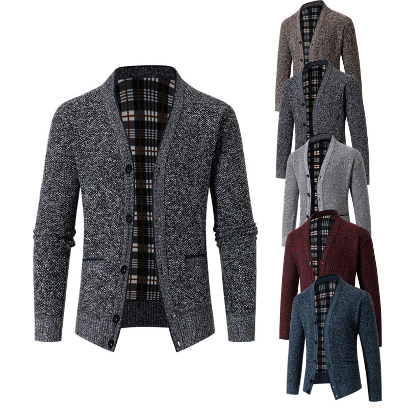 Herren Strickjacke mit eleganter Karostruktur und Knopfverschluss Echoarchiv