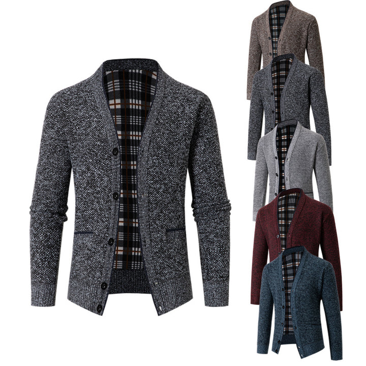 Herren Strickjacke mit eleganter Karostruktur und Knopfverschluss Echoarchiv