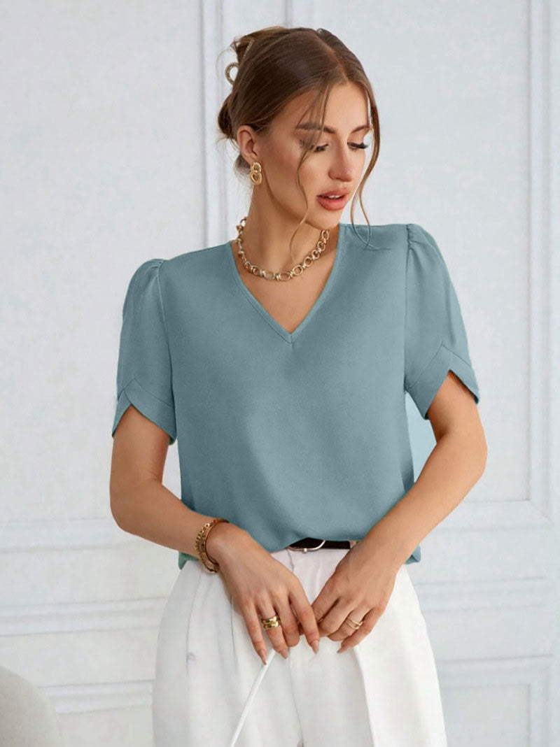 Damen V-Ausschnitt Bluse mit Puffärmeln Echo Archiv