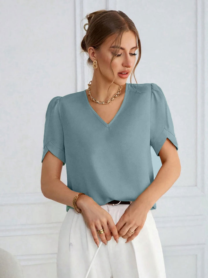 Damen V-Ausschnitt Bluse mit Puffärmeln Echo Archiv
