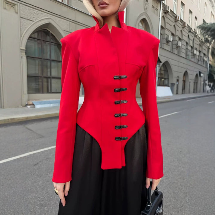 Damen Taillierter Stehkragen-Blazer mit Korsett-Tailierung Echoarchiv