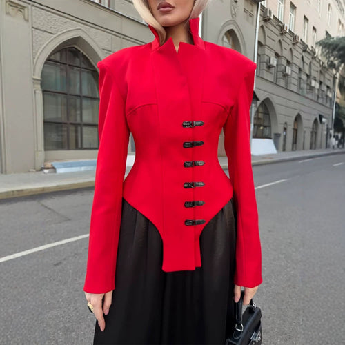 Damen Taillierter Stehkragen-Blazer mit Korsett-Tailierung Echoarchiv