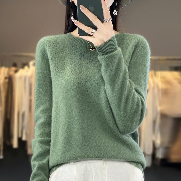 Damen Kuscheliger Midweight Rundhals-Pullover aus Angora-Blend mit feinem Flor und schmalem Bündchen Echoarchiv