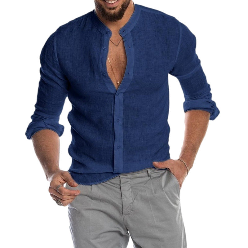 Herren Leinenhemd mit modernem Henley-Ausschnitt und Struktur Echoarchiv