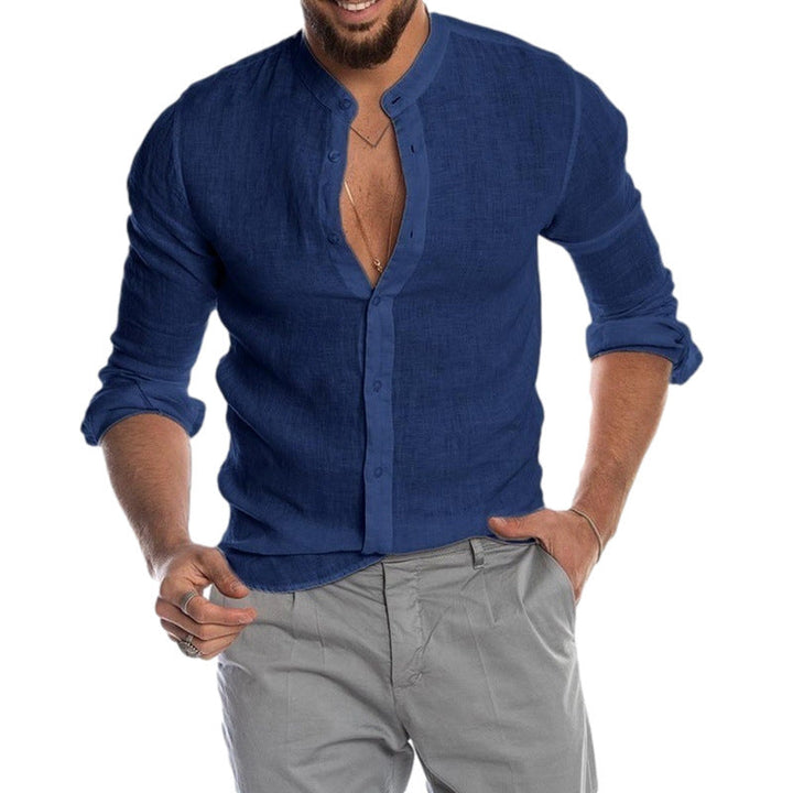Herren Leinenhemd mit modernem Henley-Ausschnitt und Struktur Echoarchiv