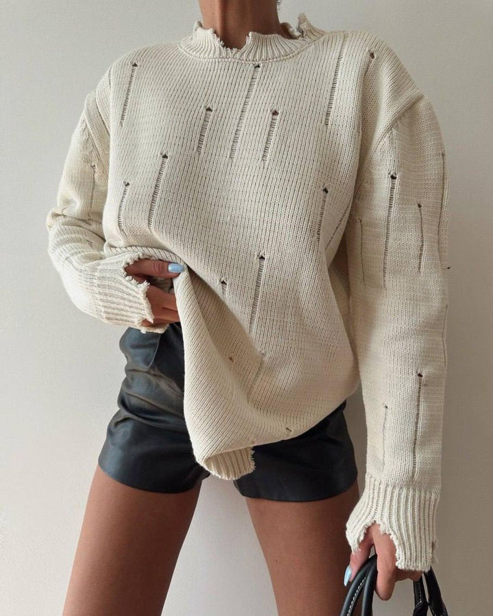 Damen Oversized Grobstrickpullover mit Distressed-Details und geripptem Saum Echoarchiv