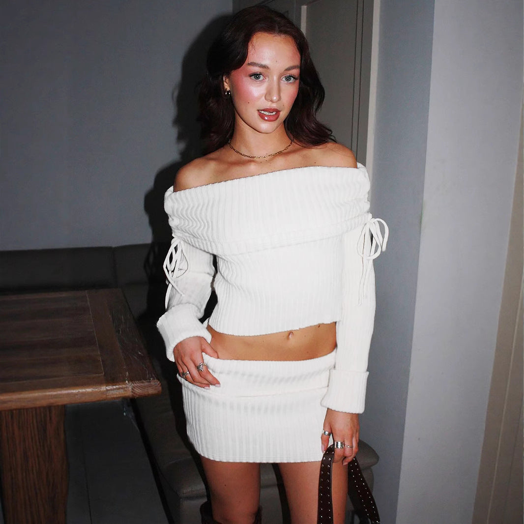 Damen Off-Shoulder Strick-Set mit modischen Details Echo Archiv