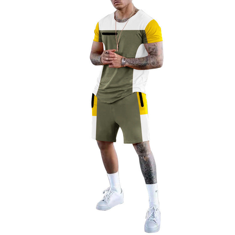 Herren sportliches Kurzarm-Set mit modernen Farbblöcken Echoarchiv