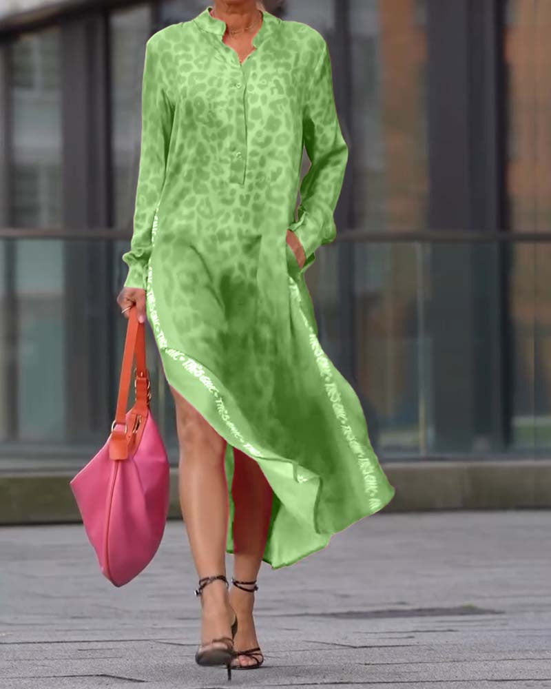 Damen Maxikleid mit Lässiger Knopfleiste und Animalischen Mustern Echoarchiv