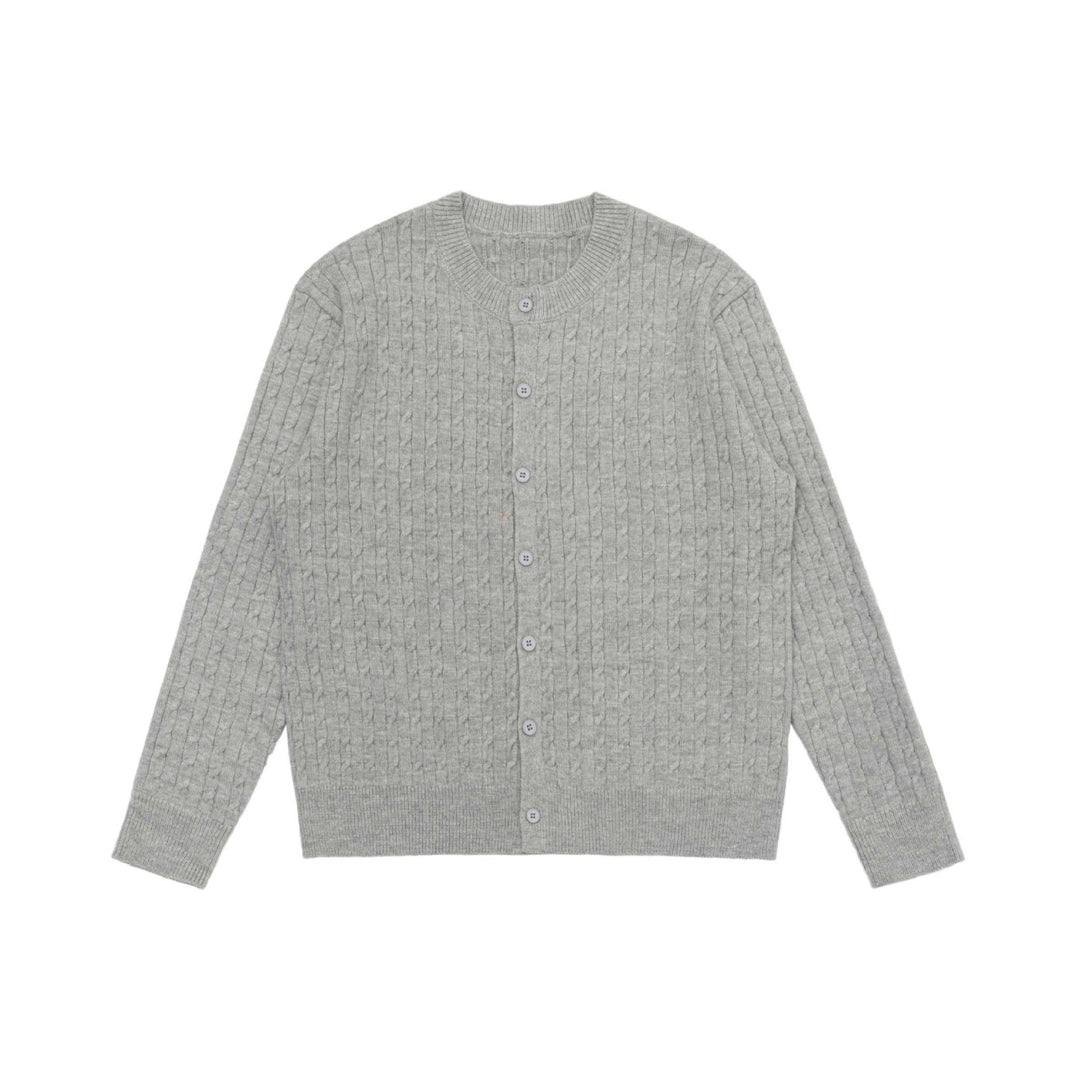 Unisex Feiner Zopfstrick-Cardigan mit Rundhalsausschnitt und Knopfleiste Echoarchiv
