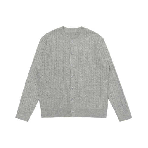 Unisex Feiner Zopfstrick-Cardigan mit Rundhalsausschnitt und Knopfleiste Echoarchiv