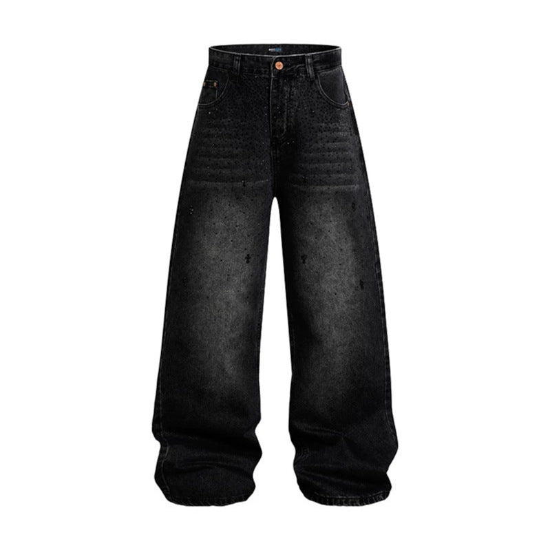 Damen Weite hochgeschnittene Baggy-Jeans mit Used-Wash und Steppdetail Echoarchiv
