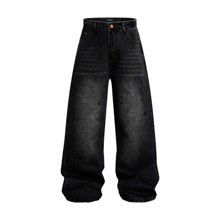 Damen Weite hochgeschnittene Baggy-Jeans mit Used-Wash und Steppdetail Echoarchiv