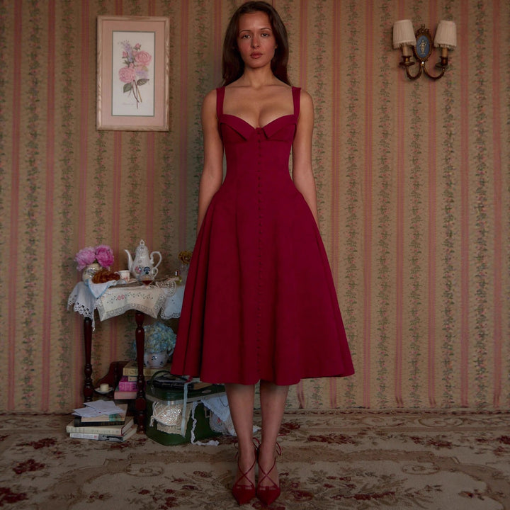 Damen A-linien Kleid mit schickem Bustier-Oberteil und Knopfleiste Echo Archiv