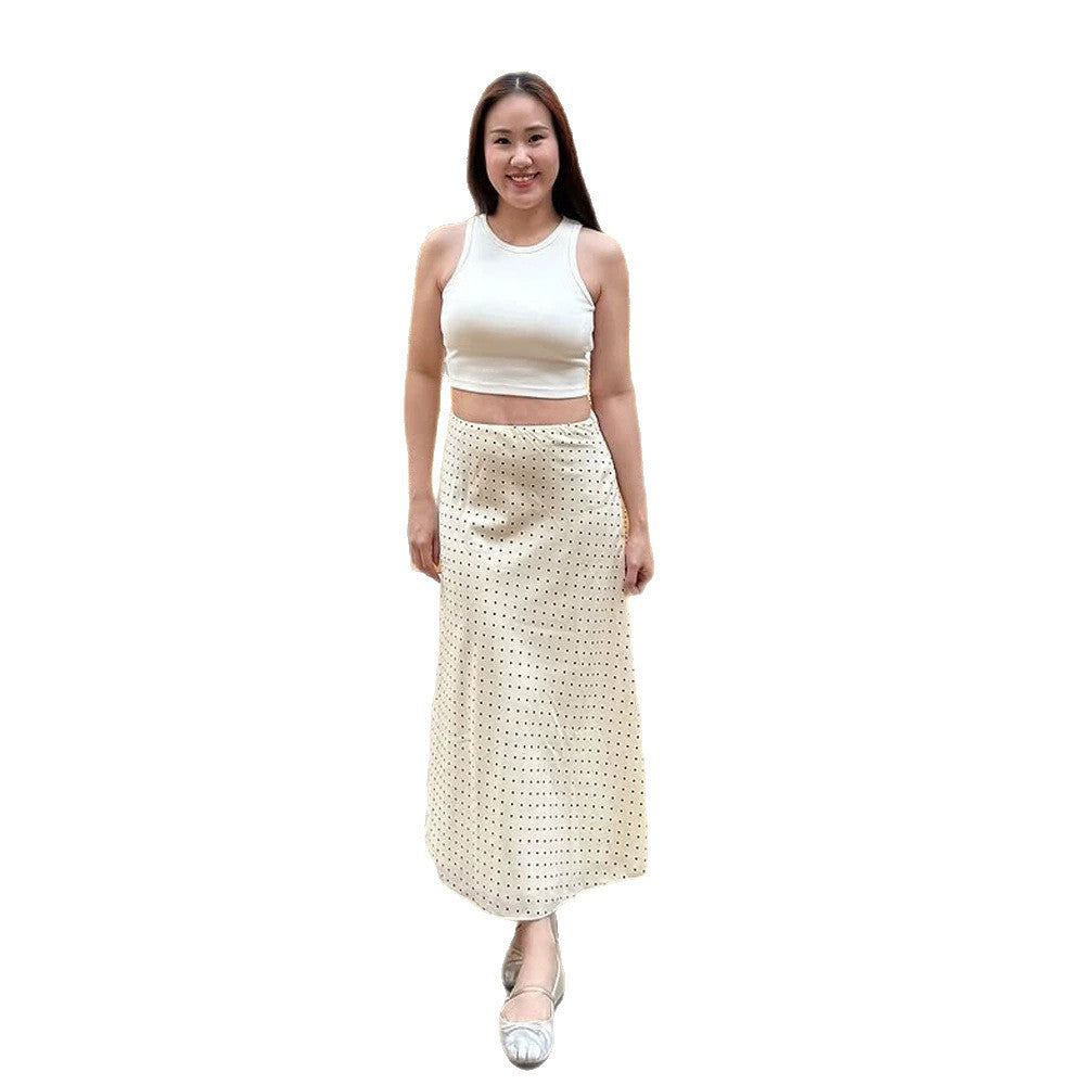 Damen Satin-Midirock mit Polka‑Dot-Print, taillierter Passform & fließender Bias-Silhouette Echoarchiv
