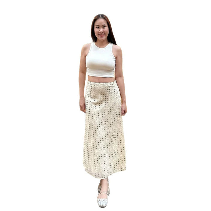 Damen Satin-Midirock mit Polka‑Dot-Print, taillierter Passform & fließender Bias-Silhouette Echoarchiv