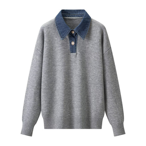 Damen Strickpullover mit Denimkragen und zweiknopf-Poloblende Echo Archiv