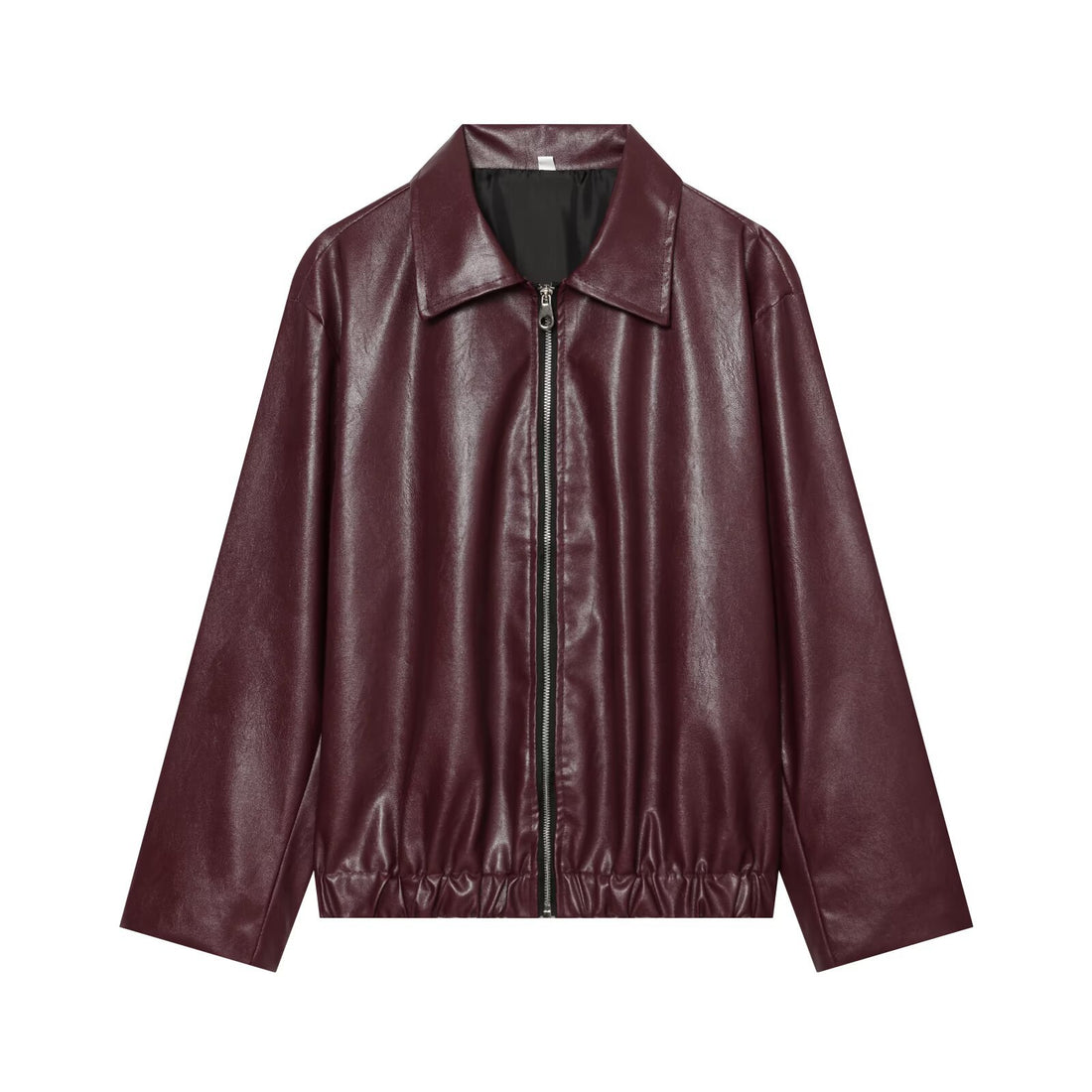 Damen Kurzgeschnittener Kunstleder‑Blouson mit Reißverschluss und gerafftem Saum Echoarchiv
