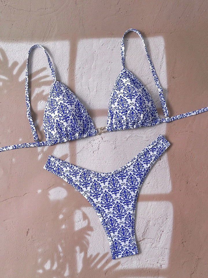Damen verstellbarer Triangel-Bikini mit floraler Einfassung Echo Archiv