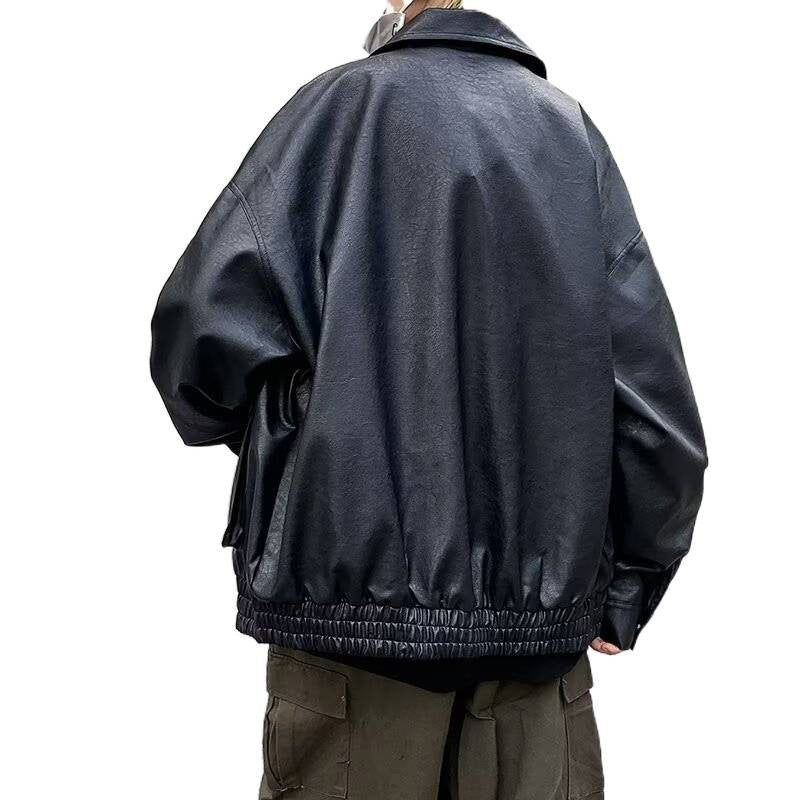 Herren Boxy Overshirt aus Lederoptik mit Hemdkragen und aufgesetzten Brusttaschen Echoarchiv