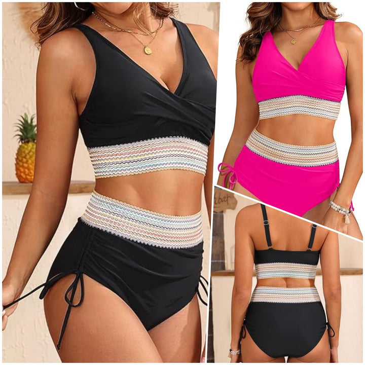 Damen Hoch geschnittenes Bikini-Set mit modischem Wickeloberteil Echo Archiv
