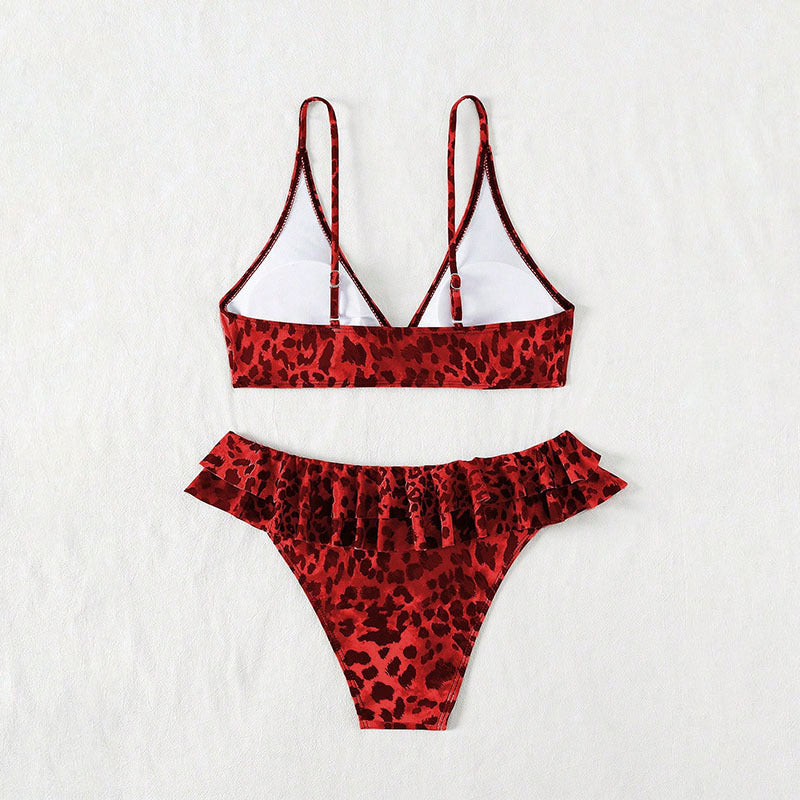 Damen Bikini-Set mit glamourösem Leo-Design und dekadentem Rüschensaum Echo Archiv