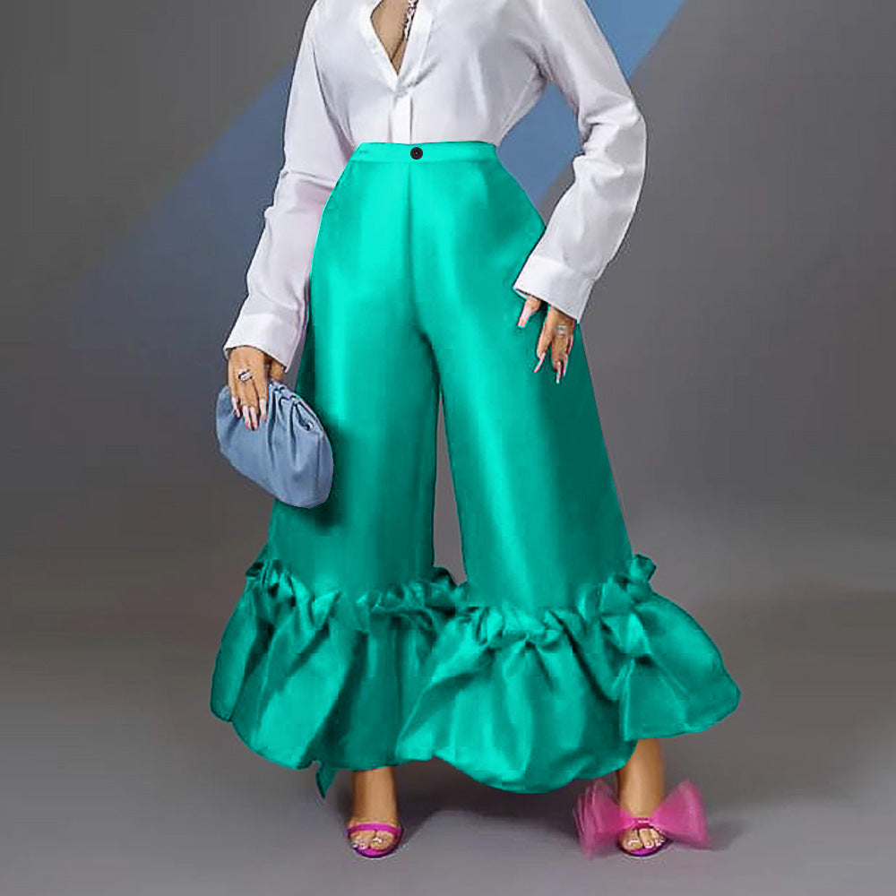 Damen elegante weite Hose mit voluminösem Rüschenabschluss Echo Archiv