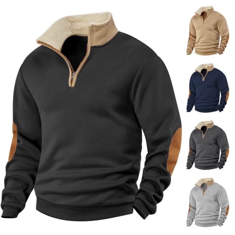 Herren nan Sherpa-gefütterter Halbzip-Pullover mit Stehkragen und Leder-Ellenbogenpatches Echo Archiv