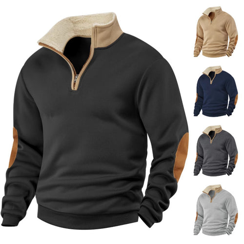 Herren nan Sherpa-gefütterter Halbzip-Pullover mit Stehkragen und Leder-Ellenbogenpatches Echo Archiv