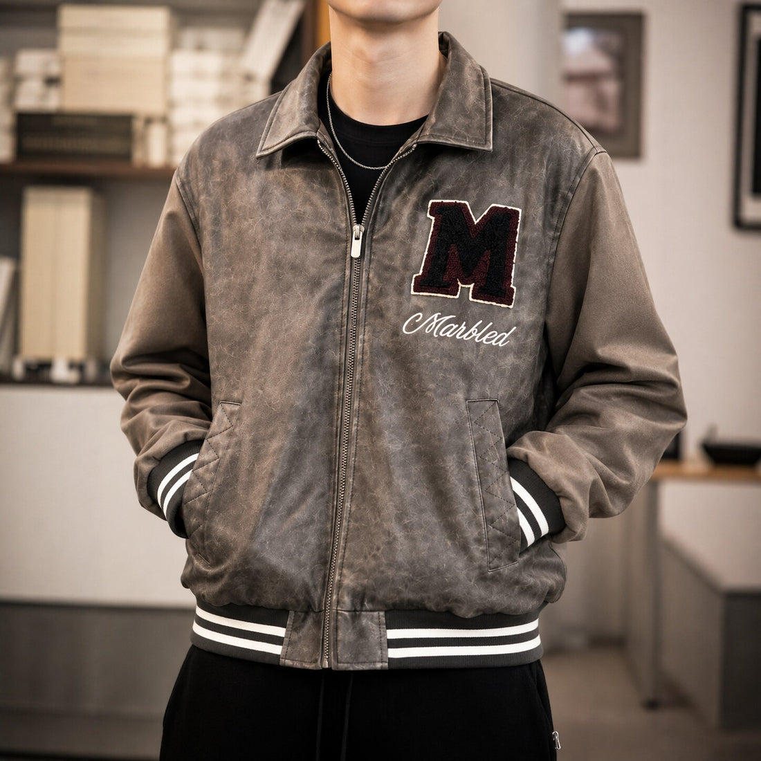 Herren Modische Bomberjacke mit Stickdetails – Brevano