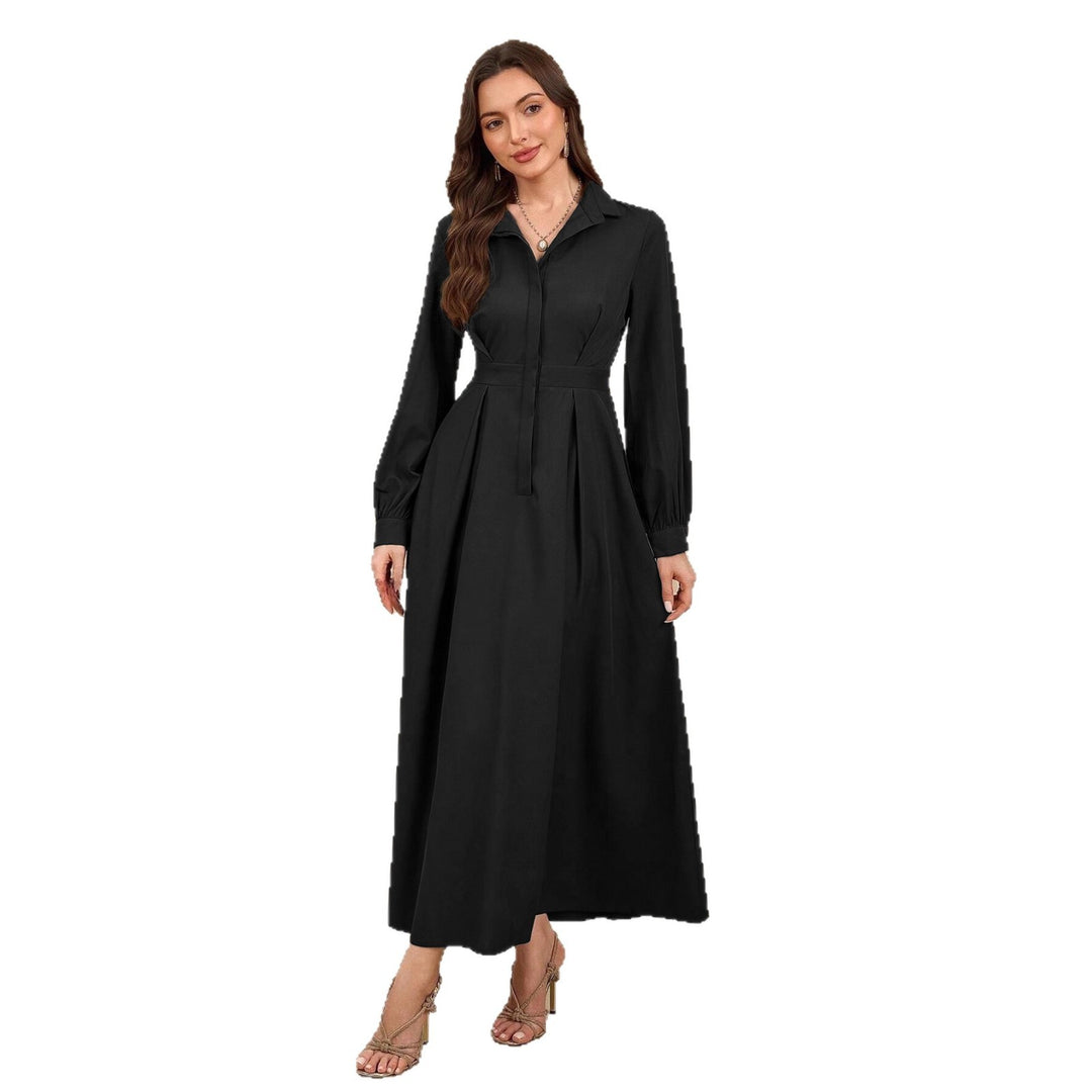 Damen nan langes Hemdblusenkleid mit Taillengürtel, verdeckter Knopfleiste und ballonärmeln Echo Archiv