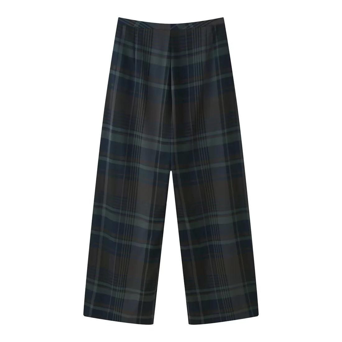 Damen weite Karohose mit hoher Taille, fließender Wide‑Leg‑Silhouette und verdecktem Elastikbund – Avélisse