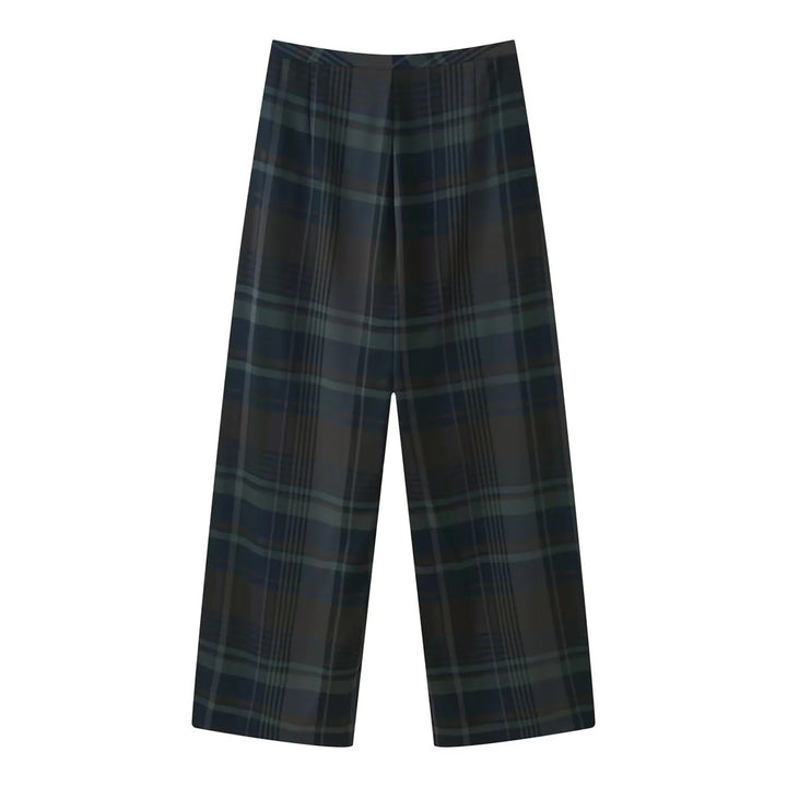 Damen nan weite Karohose mit hoher Taille, fließender Wide‑Leg‑Silhouette und verdecktem Elastikbund Echo Archiv