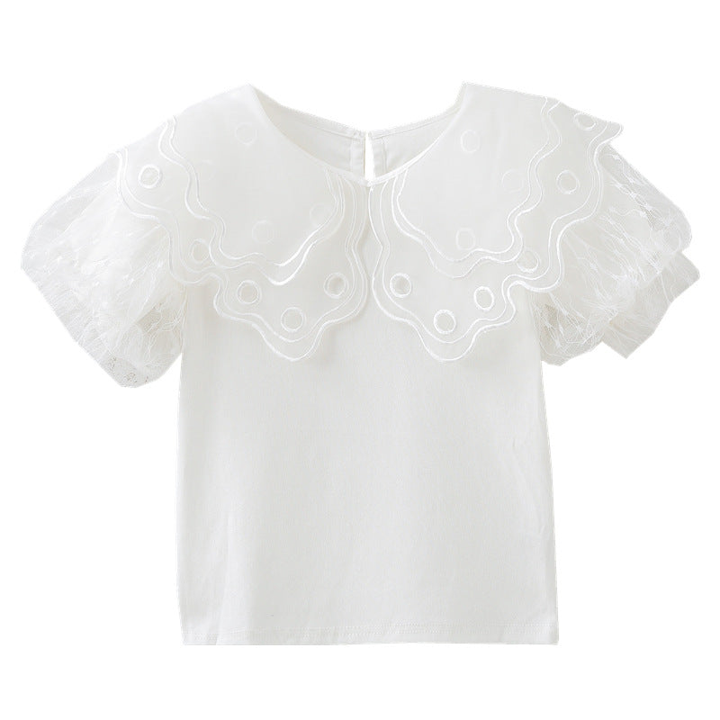 Mädchen Bluse mit transparenten Tüllärmeln und floralem Design Echo Archiv