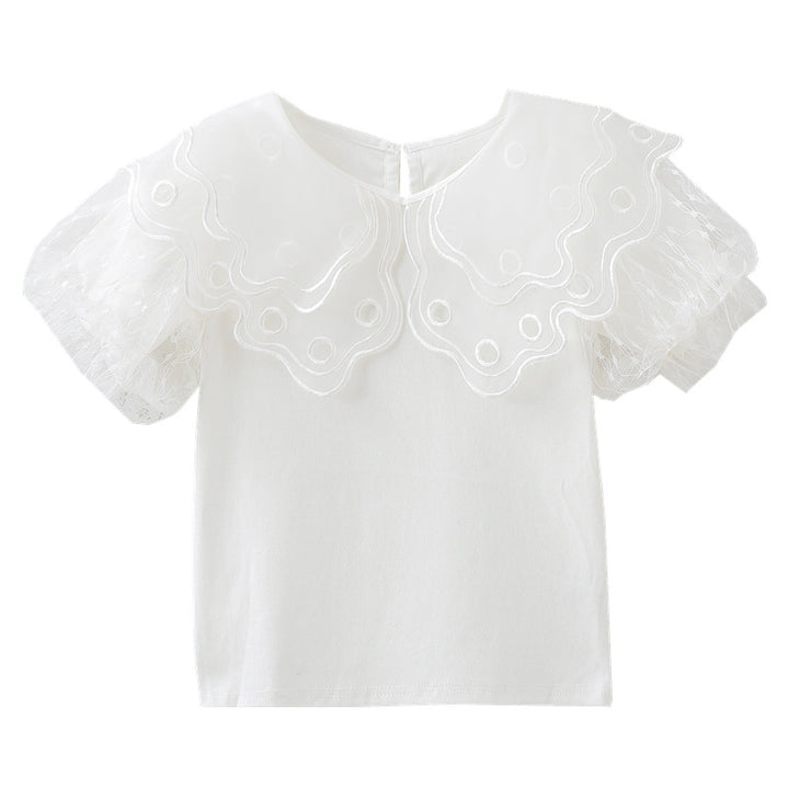 Mädchen Bluse mit transparenten Tüllärmeln und floralem Design Echo Archiv