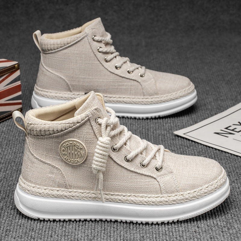 Damen hohe Freizeit‑Sneaker mit meliertem Textilobermaterial, geflochtener Jute‑Zierkante und gedämpfter Plateau‑Sohle Echo Archiv