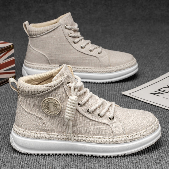 Damen hohe Freizeit‑Sneaker mit meliertem Textilobermaterial, geflochtener Jute‑Zierkante und gedämpfter Plateau‑Sohle Echo Archiv
