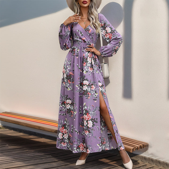 Damen Maxikleid mit Wickeloptik, V-Ausschnitt, Taillenraffung & seitlichem Beinschlitz Echoarchiv