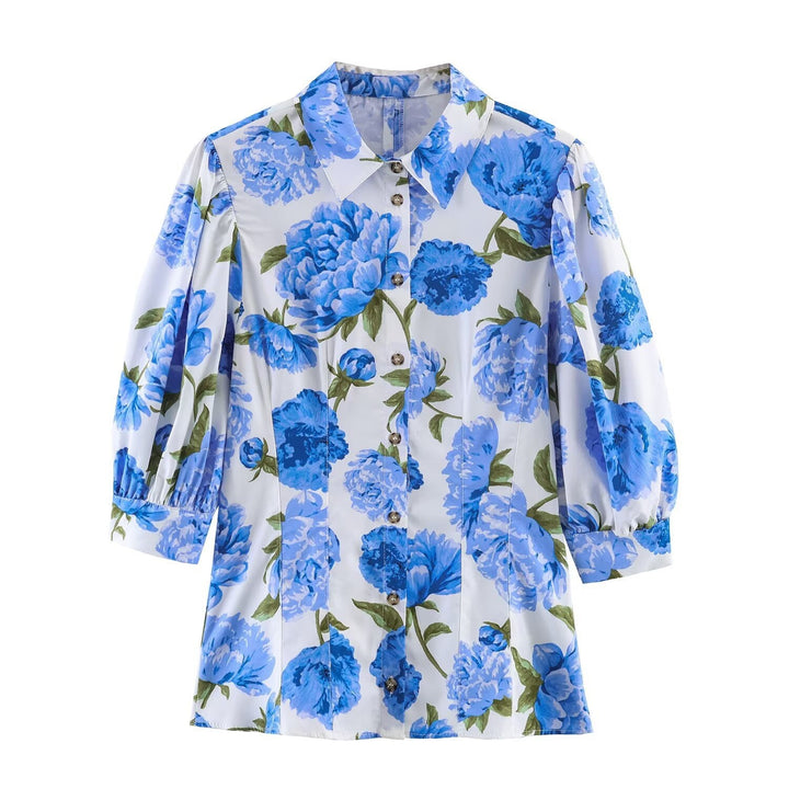 Damenbluse mit floralen Muster und eleganten Puffärmeln Echo Archiv